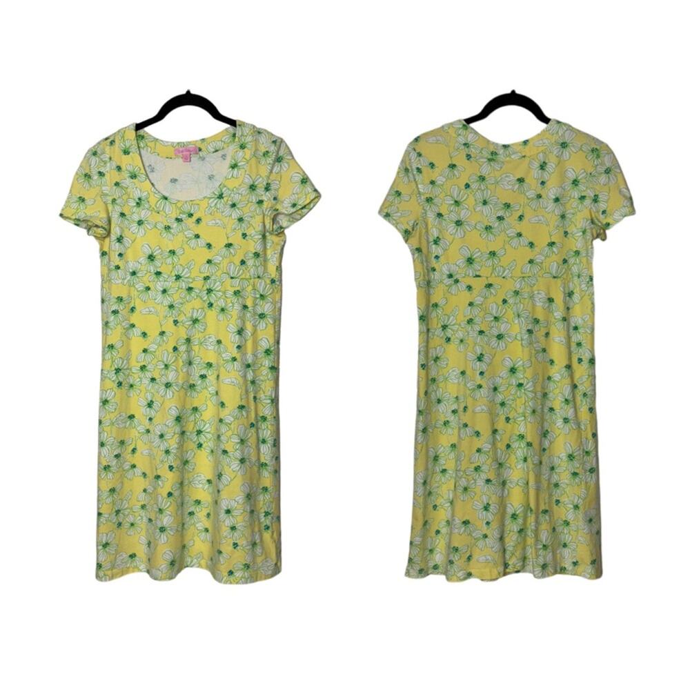 LILLY PULITZER Kelsea Dress Women's XS Yellow Green Dogwood Pattern Stretch Knit